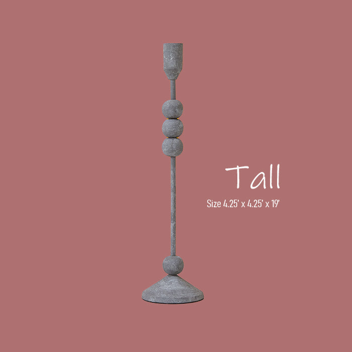 Tall Petra zinc candle holder with brushed industrial finish