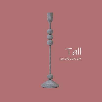 Tall Petra zinc candle holder with brushed industrial finish